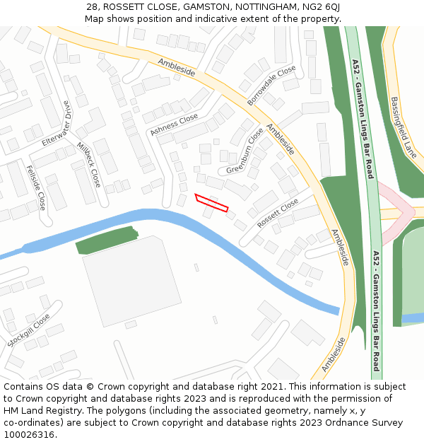 28, ROSSETT CLOSE, GAMSTON, NOTTINGHAM, NG2 6QJ: Location map and indicative extent of plot