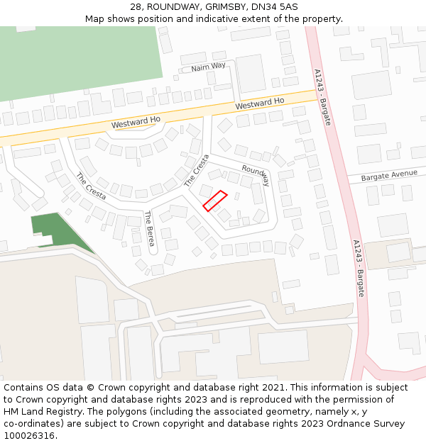 28, ROUNDWAY, GRIMSBY, DN34 5AS: Location map and indicative extent of plot