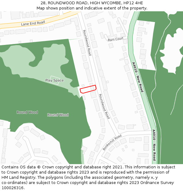 28, ROUNDWOOD ROAD, HIGH WYCOMBE, HP12 4HE: Location map and indicative extent of plot