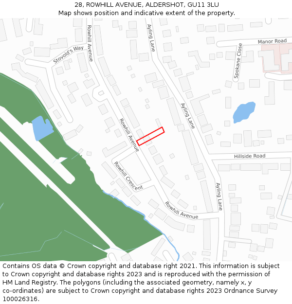 28, ROWHILL AVENUE, ALDERSHOT, GU11 3LU: Location map and indicative extent of plot