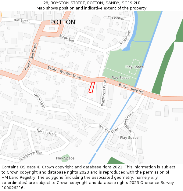 28, ROYSTON STREET, POTTON, SANDY, SG19 2LP: Location map and indicative extent of plot