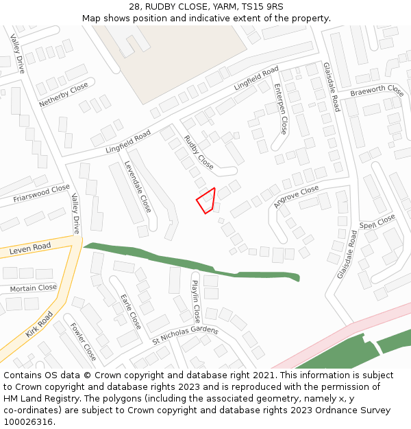 28, RUDBY CLOSE, YARM, TS15 9RS: Location map and indicative extent of plot