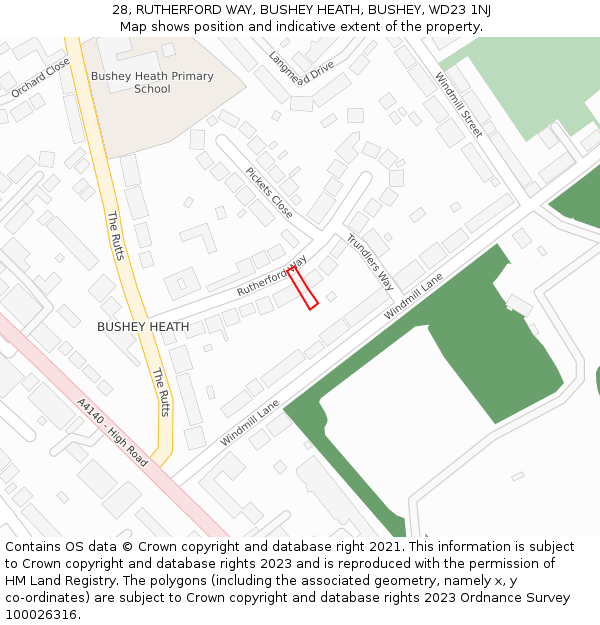 28, RUTHERFORD WAY, BUSHEY HEATH, BUSHEY, WD23 1NJ: Location map and indicative extent of plot