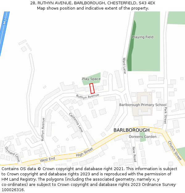 28, RUTHYN AVENUE, BARLBOROUGH, CHESTERFIELD, S43 4EX: Location map and indicative extent of plot