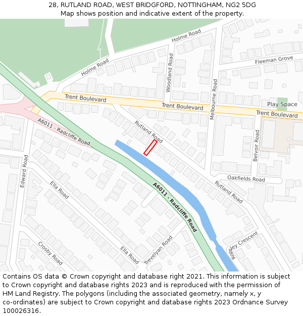 28, RUTLAND ROAD, WEST BRIDGFORD, NOTTINGHAM, NG2 5DG: Location map and indicative extent of plot