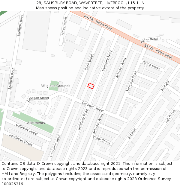 28, SALISBURY ROAD, WAVERTREE, LIVERPOOL, L15 1HN: Location map and indicative extent of plot