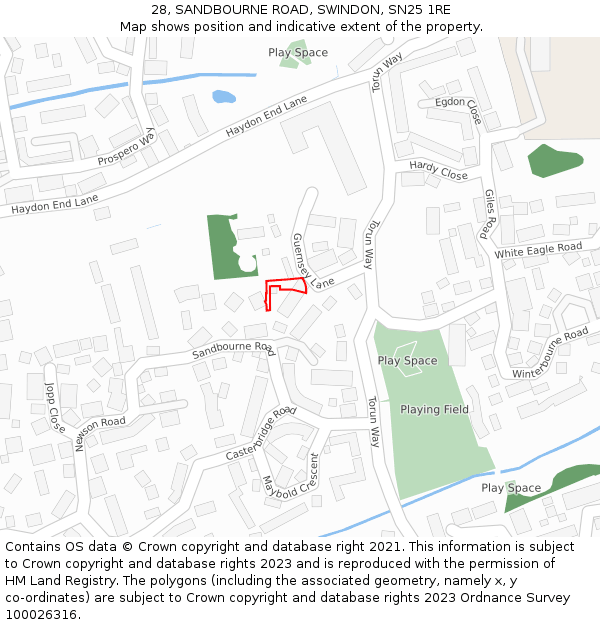 28, SANDBOURNE ROAD, SWINDON, SN25 1RE: Location map and indicative extent of plot