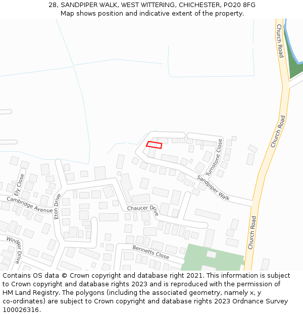 28, SANDPIPER WALK, WEST WITTERING, CHICHESTER, PO20 8FG: Location map and indicative extent of plot