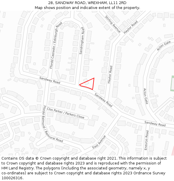 28, SANDWAY ROAD, WREXHAM, LL11 2RD: Location map and indicative extent of plot