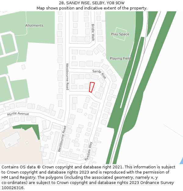 28, SANDY RISE, SELBY, YO8 9DW: Location map and indicative extent of plot