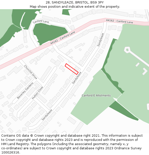 28, SANDYLEAZE, BRISTOL, BS9 3PY: Location map and indicative extent of plot
