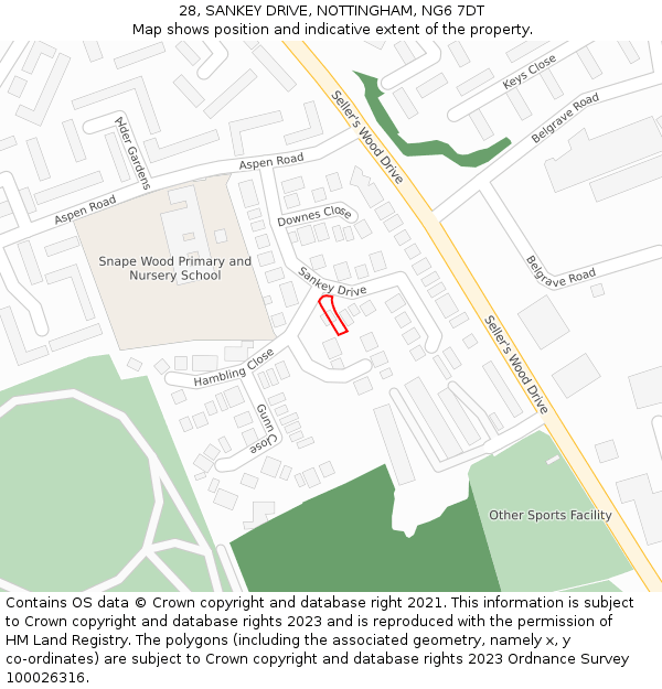 28, SANKEY DRIVE, NOTTINGHAM, NG6 7DT: Location map and indicative extent of plot