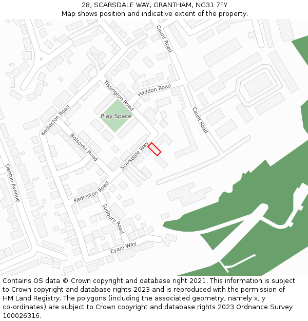 28, SCARSDALE WAY, GRANTHAM, NG31 7FY: Location map and indicative extent of plot