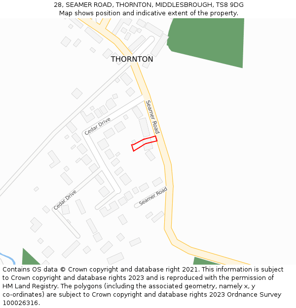 28, SEAMER ROAD, THORNTON, MIDDLESBROUGH, TS8 9DG: Location map and indicative extent of plot