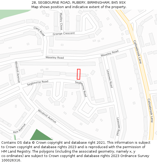 28, SEGBOURNE ROAD, RUBERY, BIRMINGHAM, B45 9SX: Location map and indicative extent of plot