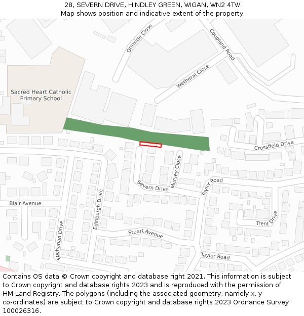 28, SEVERN DRIVE, HINDLEY GREEN, WIGAN, WN2 4TW: Location map and indicative extent of plot