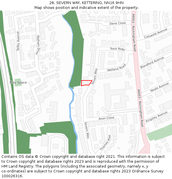 28, SEVERN WAY, KETTERING, NN16 9HN: Location map and indicative extent of plot