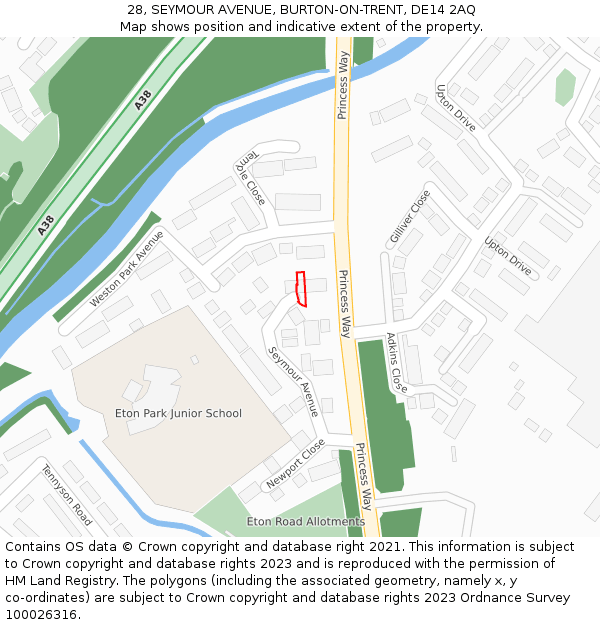 28, SEYMOUR AVENUE, BURTON-ON-TRENT, DE14 2AQ: Location map and indicative extent of plot