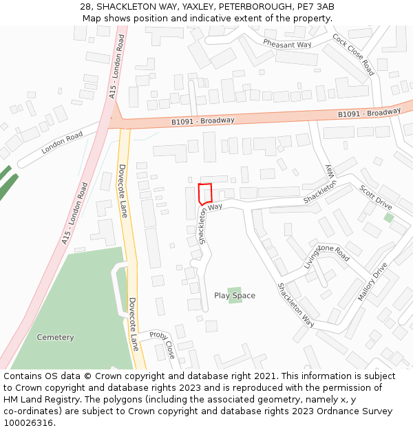 28, SHACKLETON WAY, YAXLEY, PETERBOROUGH, PE7 3AB: Location map and indicative extent of plot