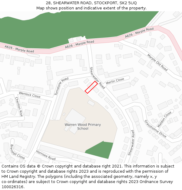 28, SHEARWATER ROAD, STOCKPORT, SK2 5UQ: Location map and indicative extent of plot