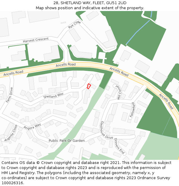 28, SHETLAND WAY, FLEET, GU51 2UD: Location map and indicative extent of plot