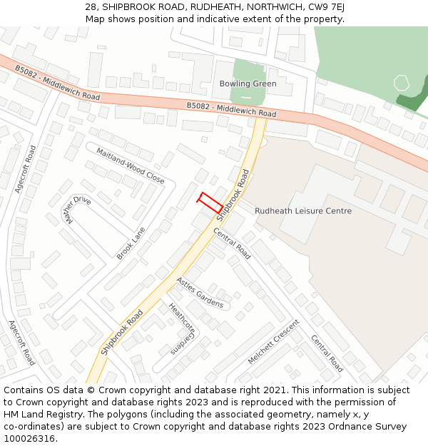 28, SHIPBROOK ROAD, RUDHEATH, NORTHWICH, CW9 7EJ: Location map and indicative extent of plot