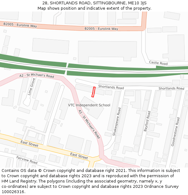 28, SHORTLANDS ROAD, SITTINGBOURNE, ME10 3JS: Location map and indicative extent of plot