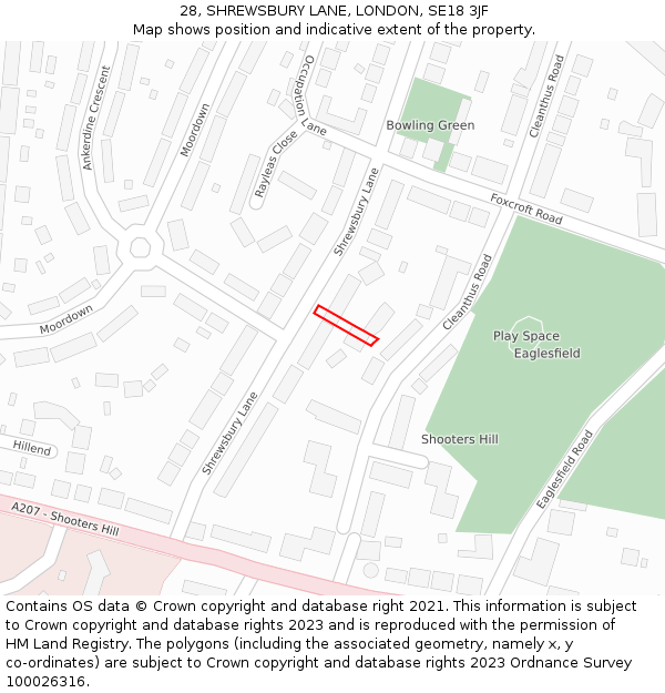 28, SHREWSBURY LANE, LONDON, SE18 3JF: Location map and indicative extent of plot