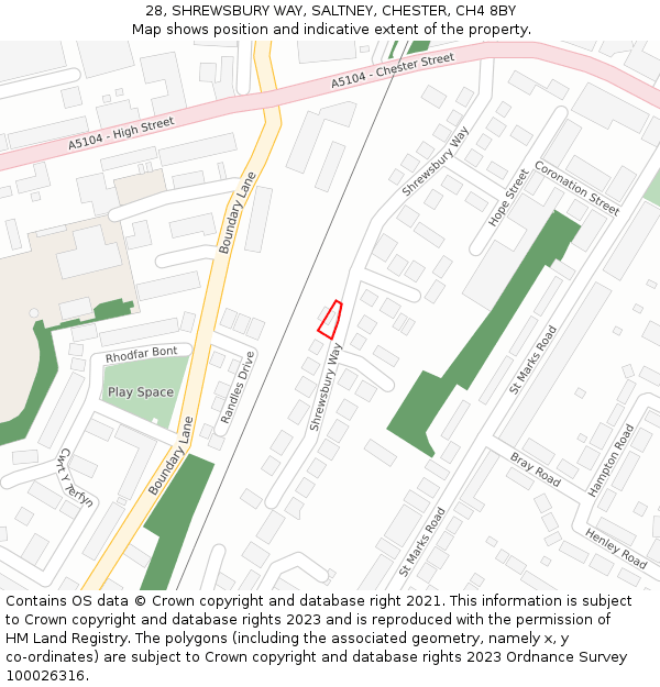 28, SHREWSBURY WAY, SALTNEY, CHESTER, CH4 8BY: Location map and indicative extent of plot