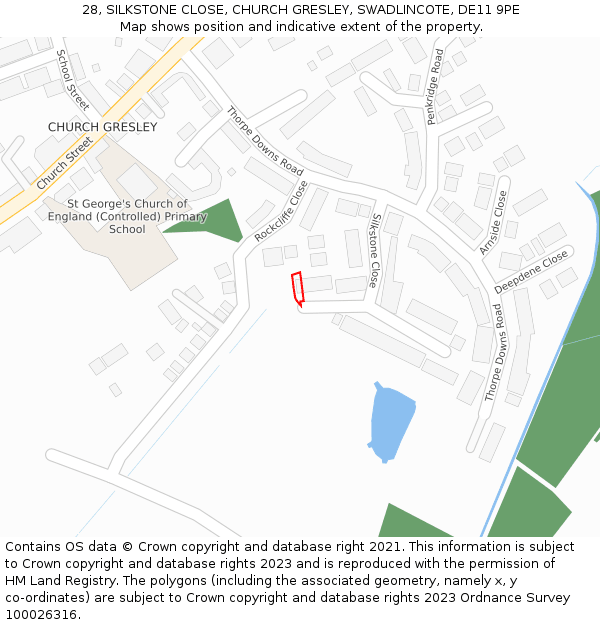 28, SILKSTONE CLOSE, CHURCH GRESLEY, SWADLINCOTE, DE11 9PE: Location map and indicative extent of plot