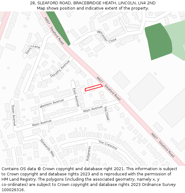 28, SLEAFORD ROAD, BRACEBRIDGE HEATH, LINCOLN, LN4 2ND: Location map and indicative extent of plot