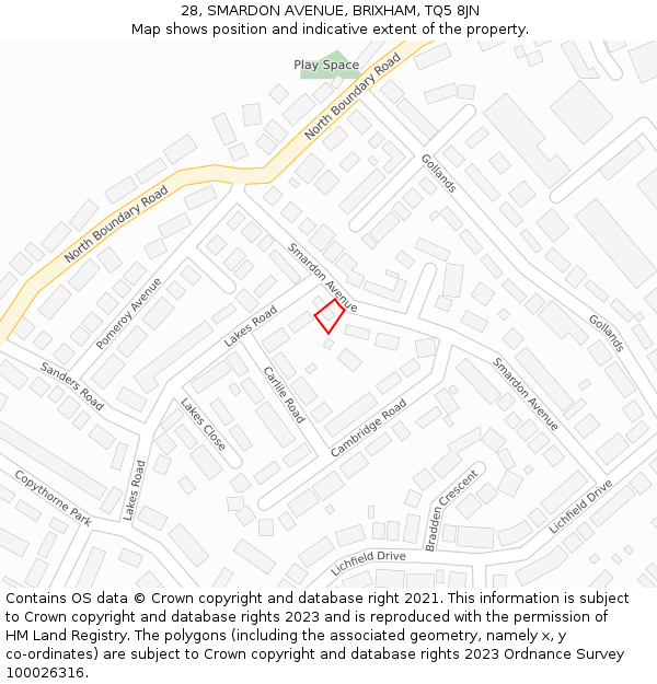 28, SMARDON AVENUE, BRIXHAM, TQ5 8JN: Location map and indicative extent of plot