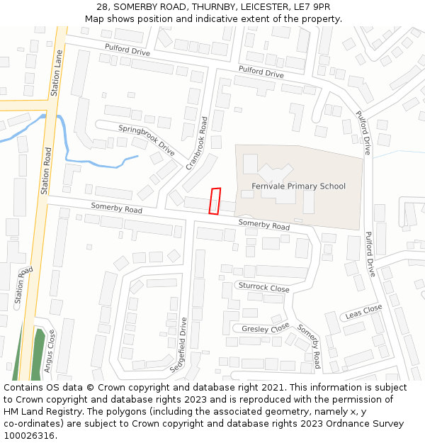 28, SOMERBY ROAD, THURNBY, LEICESTER, LE7 9PR: Location map and indicative extent of plot