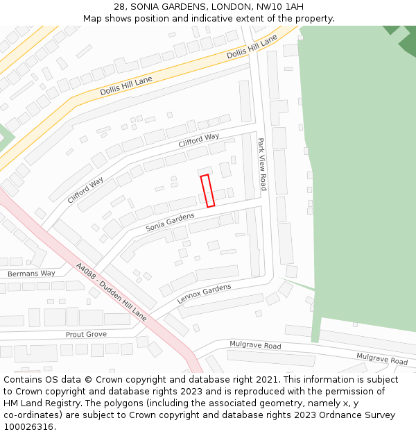 28, SONIA GARDENS, LONDON, NW10 1AH: Location map and indicative extent of plot