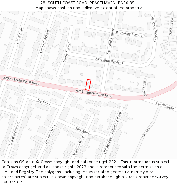 28, SOUTH COAST ROAD, PEACEHAVEN, BN10 8SU: Location map and indicative extent of plot