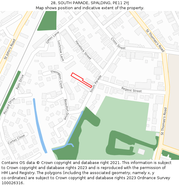 28, SOUTH PARADE, SPALDING, PE11 2YJ: Location map and indicative extent of plot