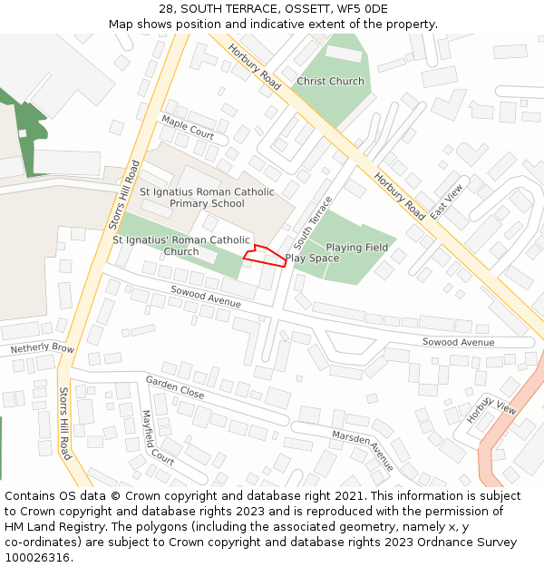 28, SOUTH TERRACE, OSSETT, WF5 0DE: Location map and indicative extent of plot