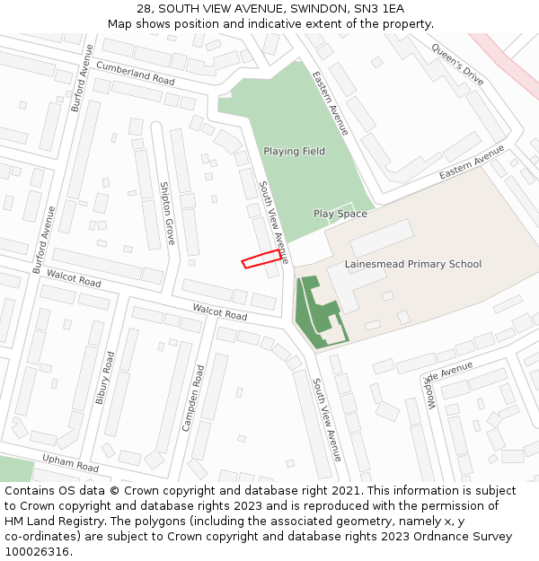28, SOUTH VIEW AVENUE, SWINDON, SN3 1EA: Location map and indicative extent of plot