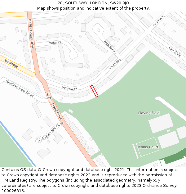 28, SOUTHWAY, LONDON, SW20 9JQ: Location map and indicative extent of plot