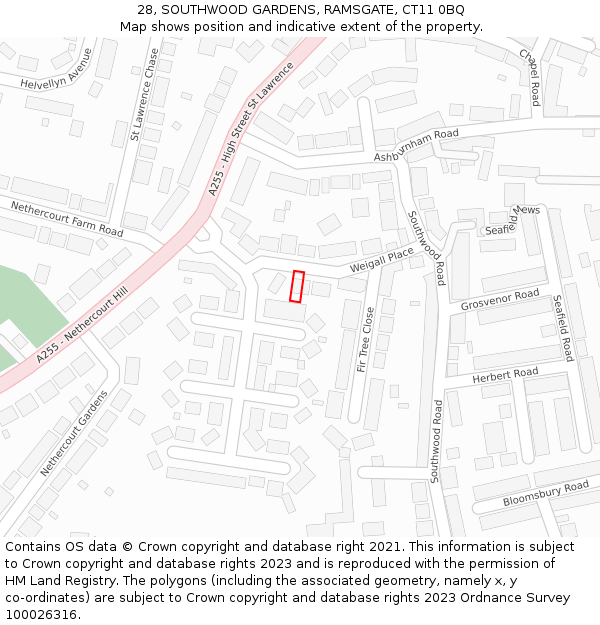 28, SOUTHWOOD GARDENS, RAMSGATE, CT11 0BQ: Location map and indicative extent of plot