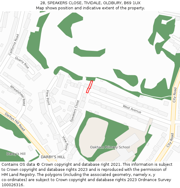 28, SPEAKERS CLOSE, TIVIDALE, OLDBURY, B69 1UX: Location map and indicative extent of plot
