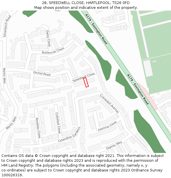 28, SPEEDWELL CLOSE, HARTLEPOOL, TS26 0FD: Location map and indicative extent of plot