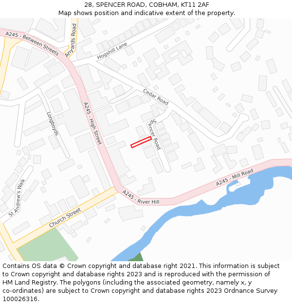 28, SPENCER ROAD, COBHAM, KT11 2AF: Location map and indicative extent of plot