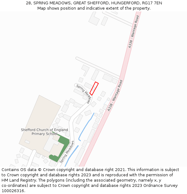 28, SPRING MEADOWS, GREAT SHEFFORD, HUNGERFORD, RG17 7EN: Location map and indicative extent of plot