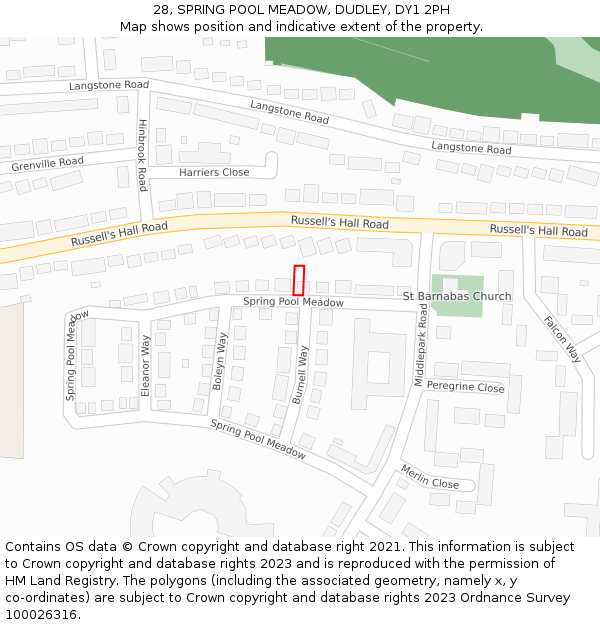 28, SPRING POOL MEADOW, DUDLEY, DY1 2PH: Location map and indicative extent of plot