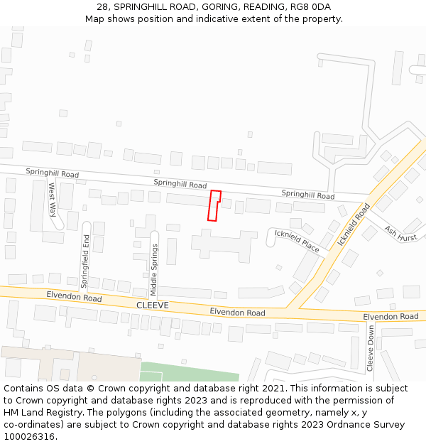 28, SPRINGHILL ROAD, GORING, READING, RG8 0DA: Location map and indicative extent of plot