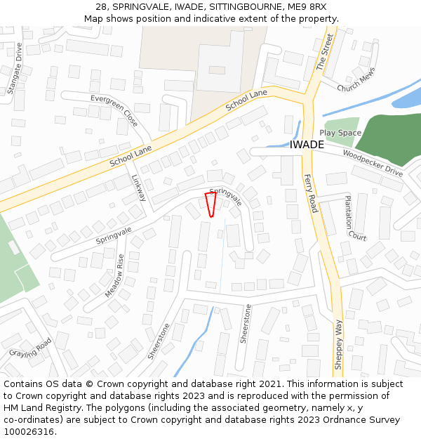 28, SPRINGVALE, IWADE, SITTINGBOURNE, ME9 8RX: Location map and indicative extent of plot