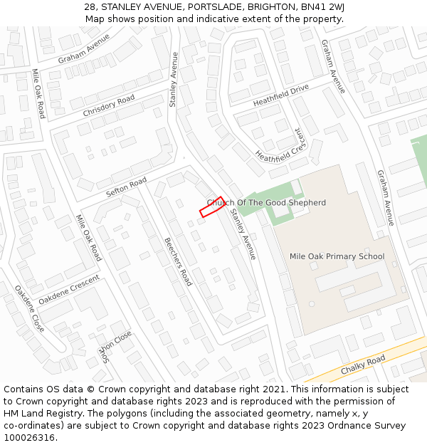 28, STANLEY AVENUE, PORTSLADE, BRIGHTON, BN41 2WJ: Location map and indicative extent of plot