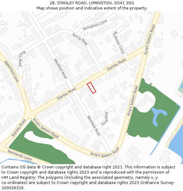 28, STANLEY ROAD, LYMINGTON, SO41 3SG: Location map and indicative extent of plot