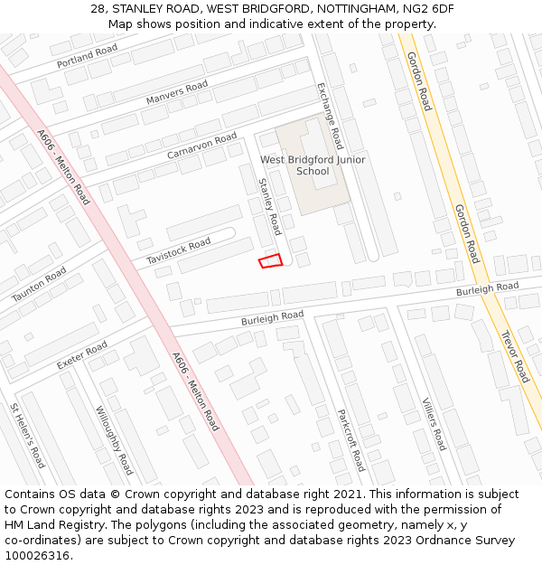 28, STANLEY ROAD, WEST BRIDGFORD, NOTTINGHAM, NG2 6DF: Location map and indicative extent of plot